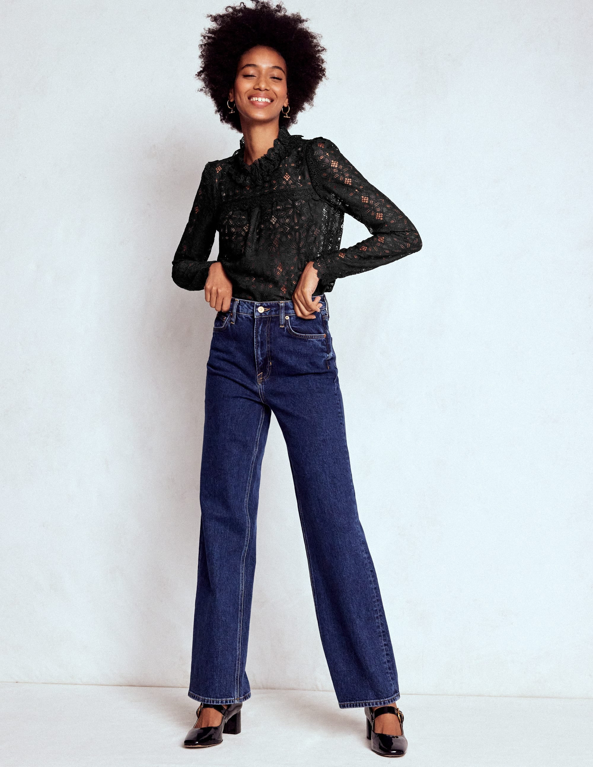 Lace Trim Detail Top-Black | Boden (US)