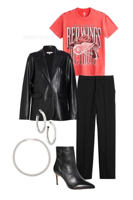 Final Wings Game of the season! Fit idea for your next hockey game! 

Hockey outfit, work outfit, graphic tee, leather blazer 

#LTKSeasonal #LTKworkwear