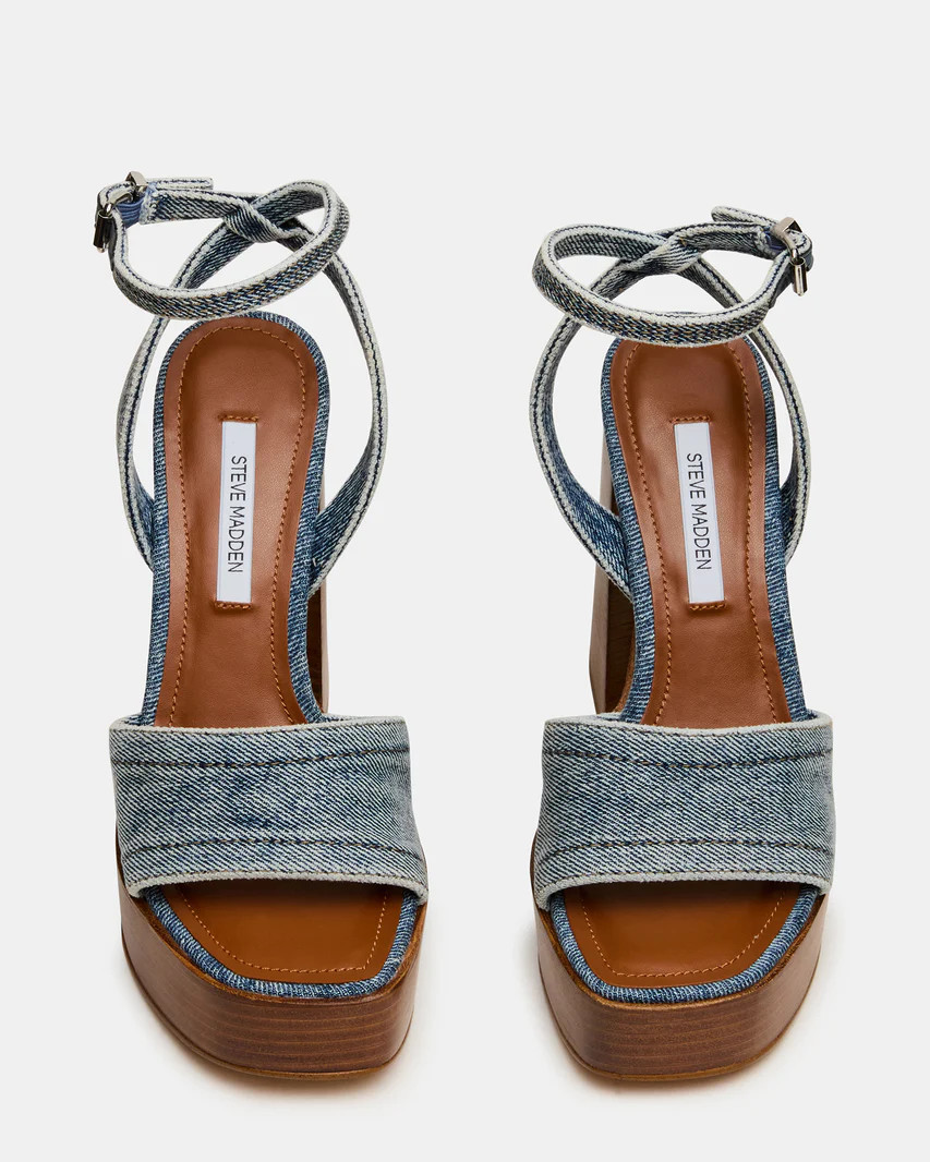 FLORIA Denim Square-Toe Block Heel Platform Women's Heel | Steve Madden (US)