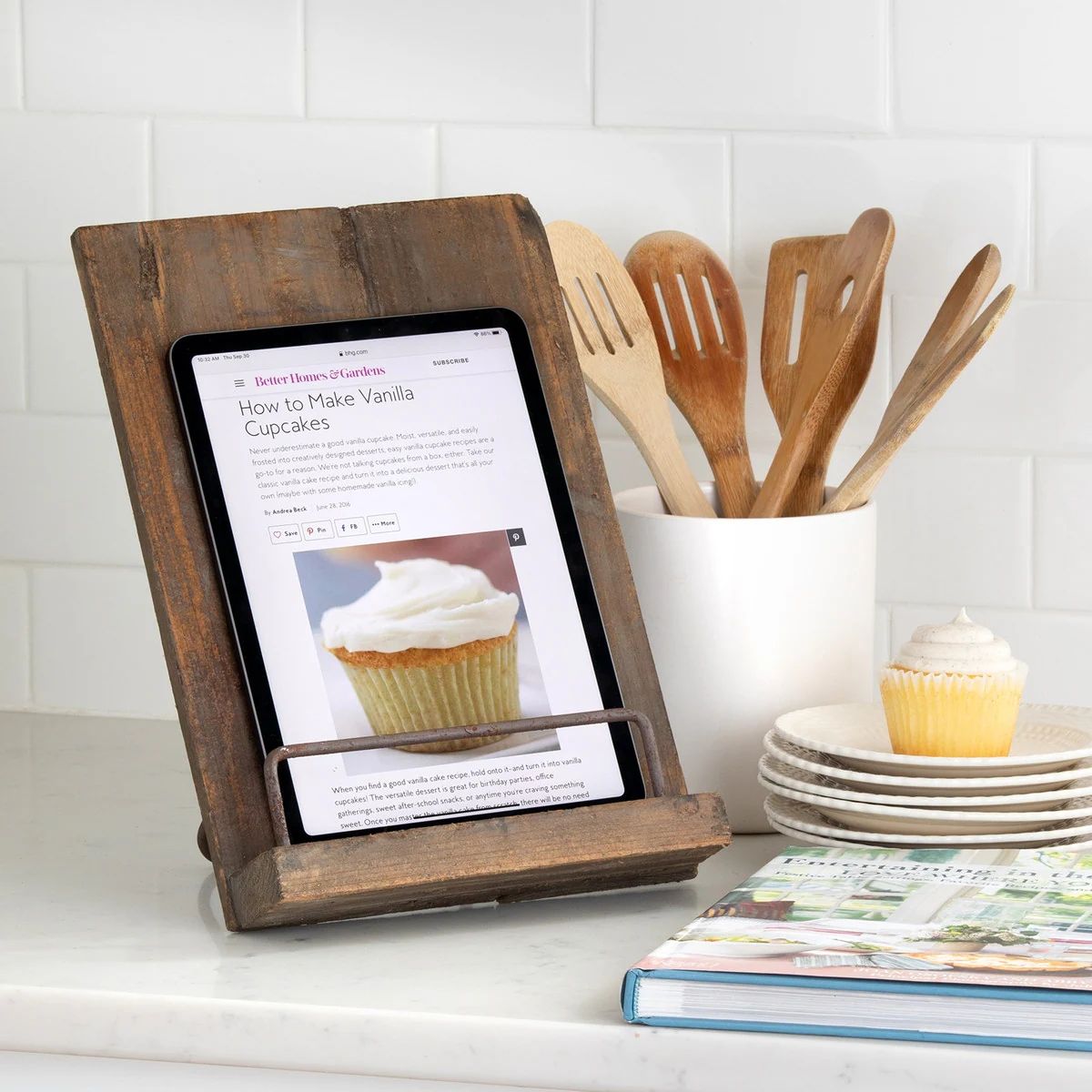 Aged Wooden Cookbook Stand - 8.5"L x 7"W x 12.75"H | Bed Bath & Beyond