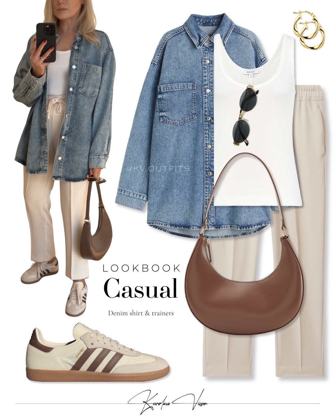 Casual Comfy Look 🤎👟

Tags: denim oversized shirt h&m white tank top reiss cream drawstring trousers reiss brown leather bag reserved cream and brown adidas samba trainers gold frame sunglasses h&m gold hoop earrings summer outfit relaxed style casual style casualwear comfy chic



#LTKsummer #LTKtravel #LTKstyletip