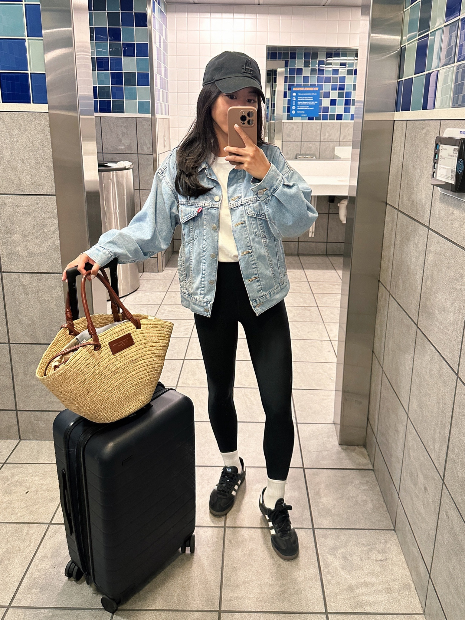 My travel / airport outfit staples:

• Abercrombie leggings xs short 
. Petite friendly, I size up since I don’t like my leggings too snug. I also like the Zella 7/8 length leggings 

• Levi’s 90s trucker jacket xxs - The slouchy, relaxed cut feels effortless. My size is sold out but I also tried xs and it wasn’t bad for an oversized fit. 

Nordstrom has a new wash out as part of their anniversary sale!

• Everlane tee xs - comes in a style with a pocket and without. Great cotton basic . I size up for a relaxed look 

• Adidas sambas 

• Sezane tote

• 47 brand hat 

• away larger expandable carry on suitcase 

#petite friendly travel outfits #LTKtravel #LTKfamily

#LTKSeasonal
