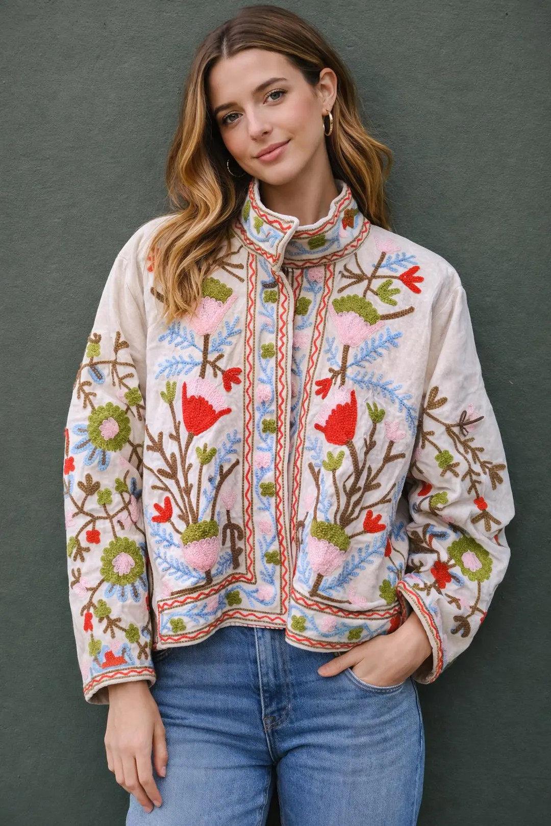 Hand Embroidered Floral Velvet Jacket for Women | Kashmiri Aari Work Coat | Boho Ethnic Winter Ja... | Etsy (US)