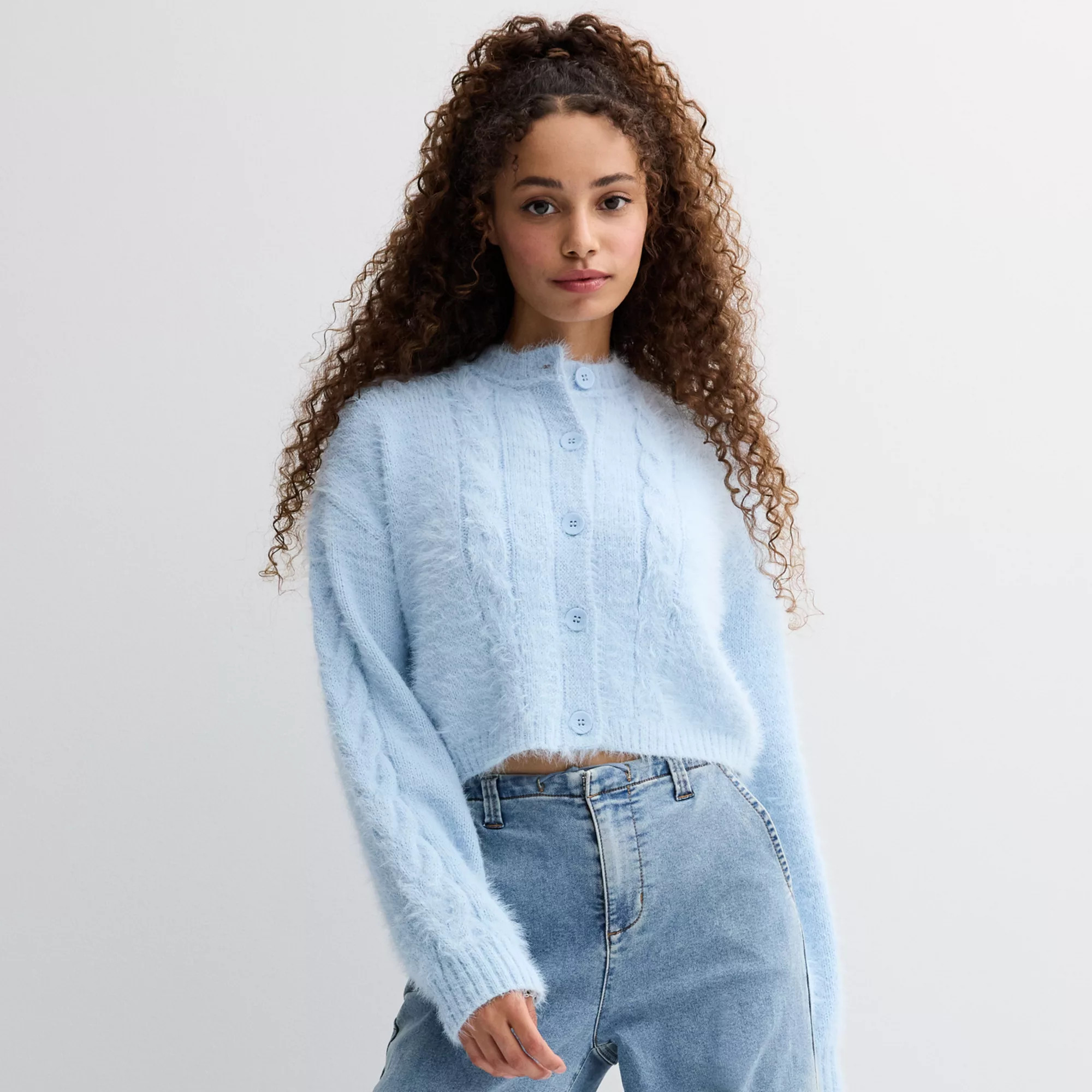 Juniors' Sugar Moon Eyelash Cable Cardigan | Kohl's