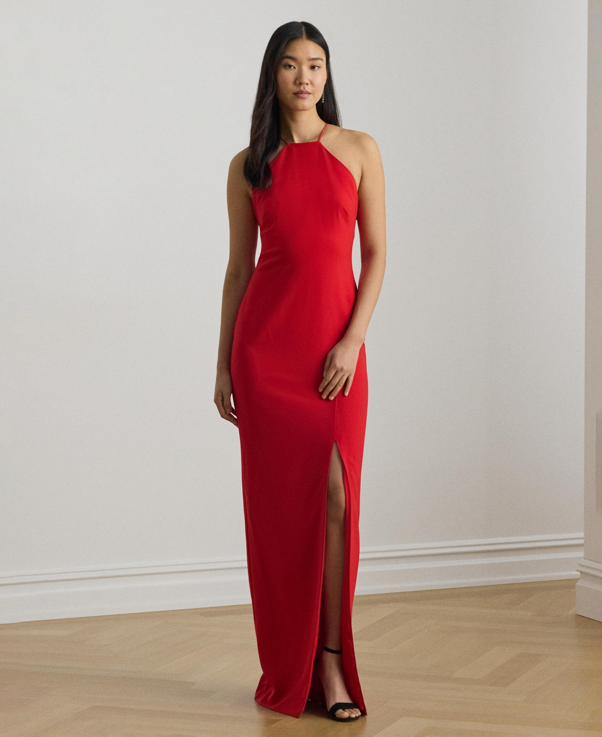 Lauren Ralph Lauren Women's Double-Faced Crepe Halter Gown - Red | Macy's