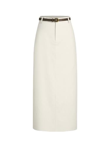 CIDER French Riviera Vacation Linen-blend Mid Rise Solid Midi Skirt with Belt | Amazon (US)