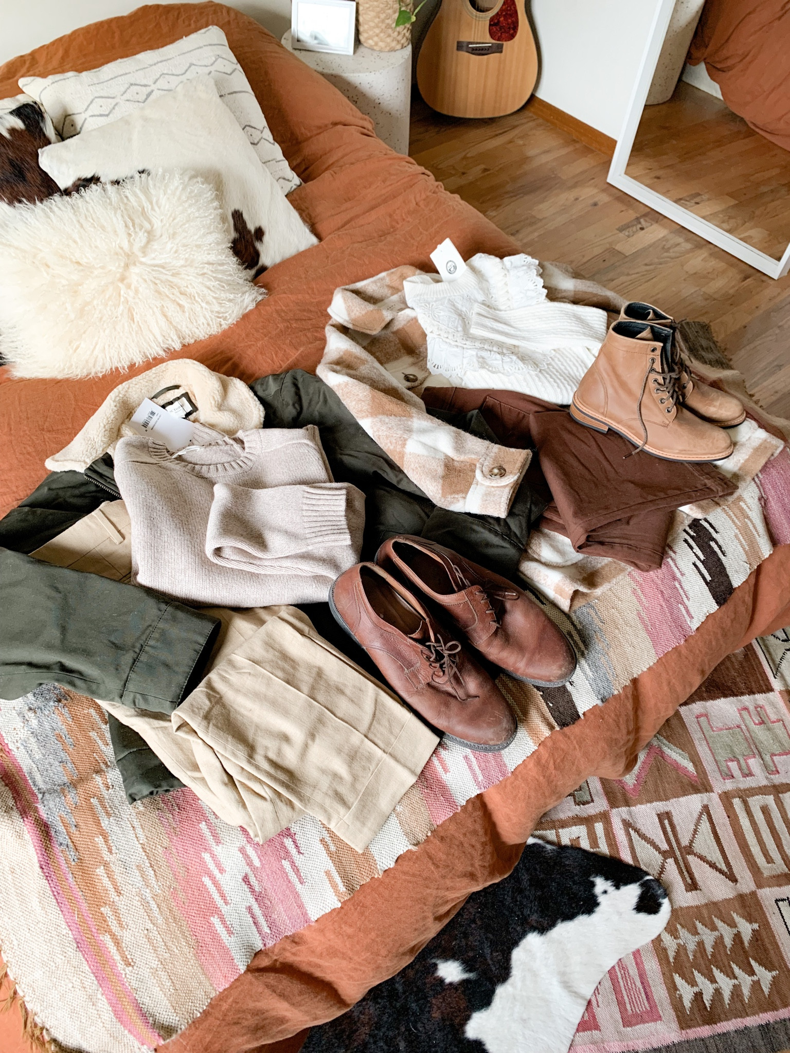 A flat lay of our outfits for a recent photo shoot! Love this color story 🧡 Linking my exact look + similar finds for my fiancé Schyler’s look! 

#LTKmens #LTKstyletip #LTKfamily