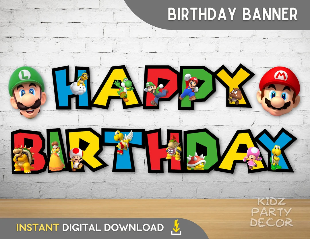 Super Mario Happy birthday Banner | Mario birthday banner | Super Mario Printable banner | Super ... | Etsy (US)