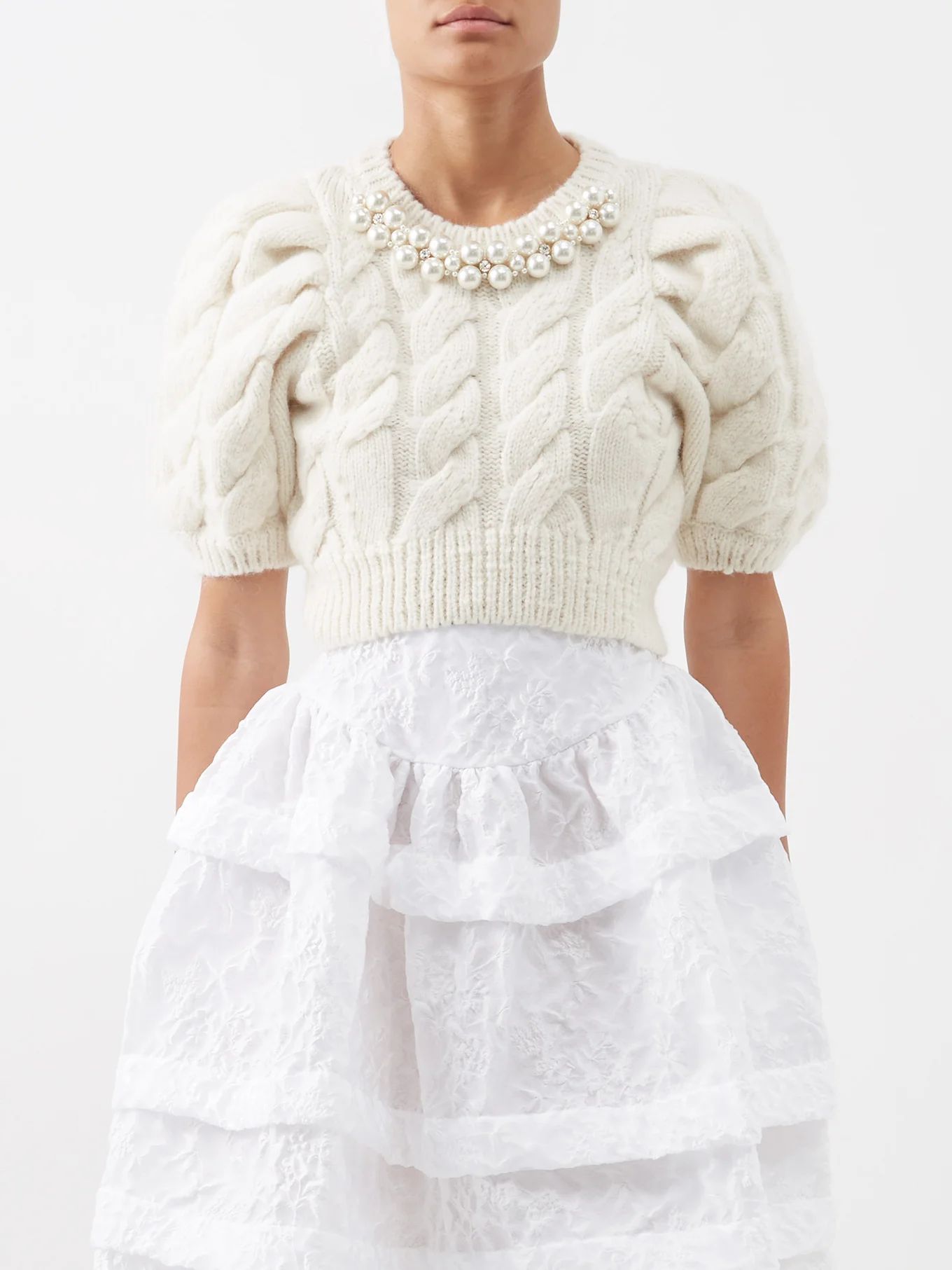 Faux pearl-embellished cable-knit sweater | Simone Rocha | Matches (US)