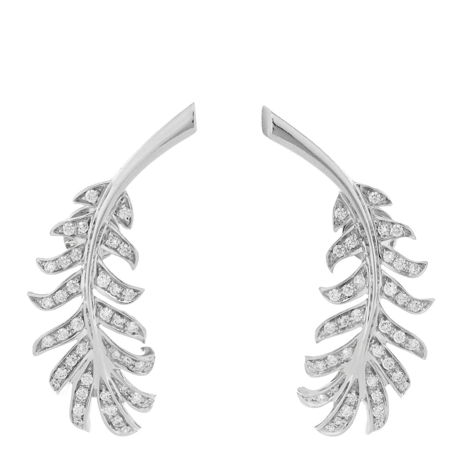 Chanel 18K White Gold Diamond Plume De Chanel Clip On Earrings 1688464 | FASHIONPHILE (US)