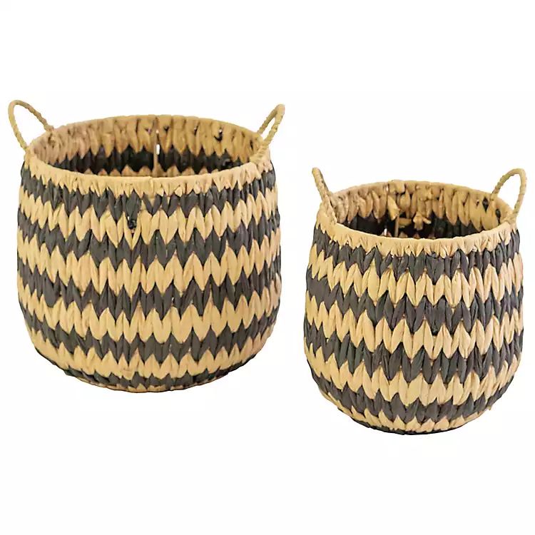 New! Black and Natural Seagrass Round Baskets, Set of 2 | Kirkland's Home