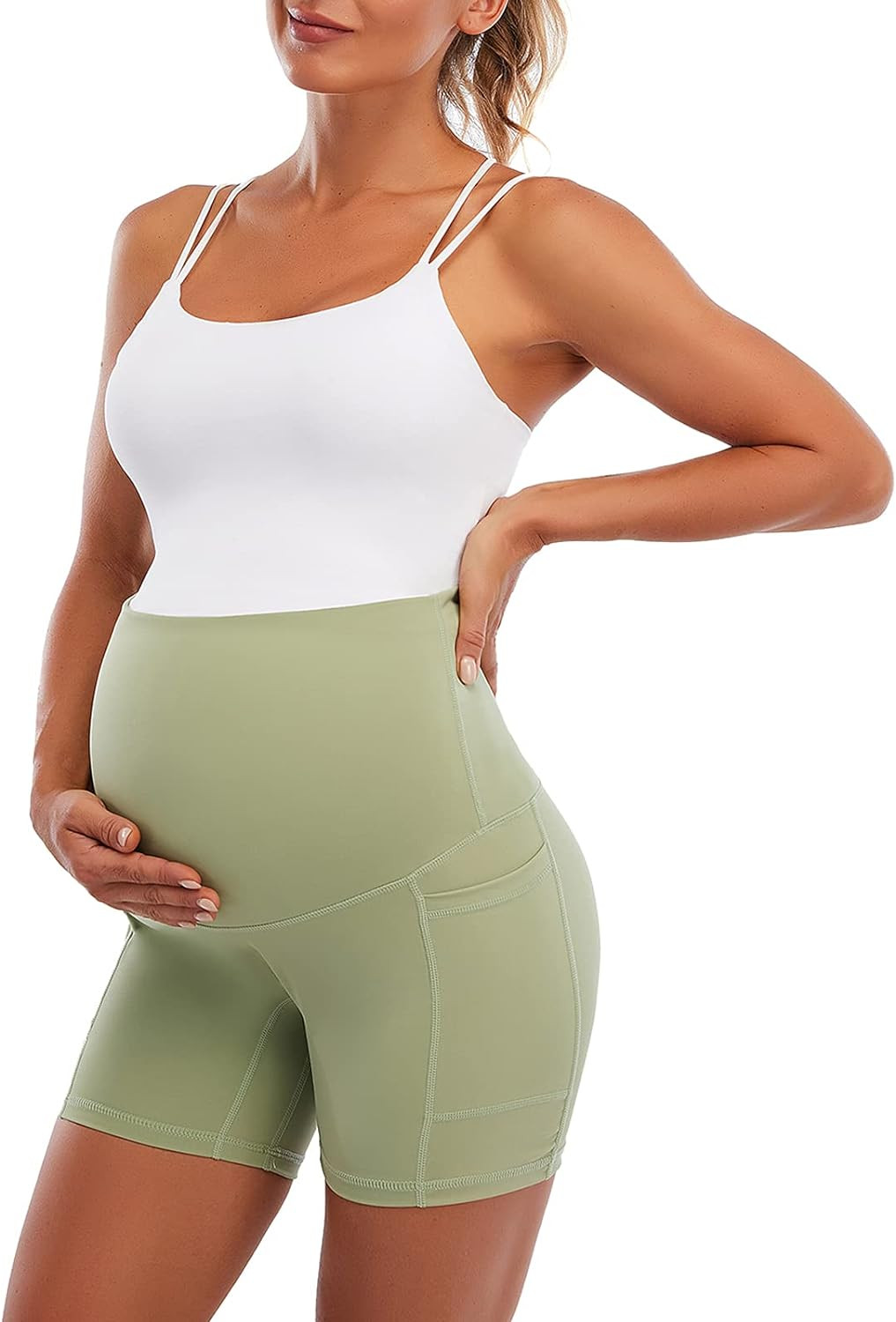 Spotential Womens Maternity Yoga Shorts Workout Running Active Short with Pockets 5" Inseam | Amazon (US)