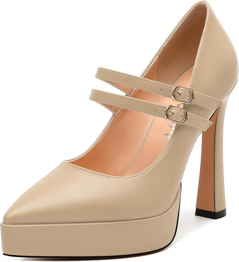Tacones altos puntiagudos para mujer, zapatos de tacón de aguja de plataforma con correas traser... | Amazon (US)