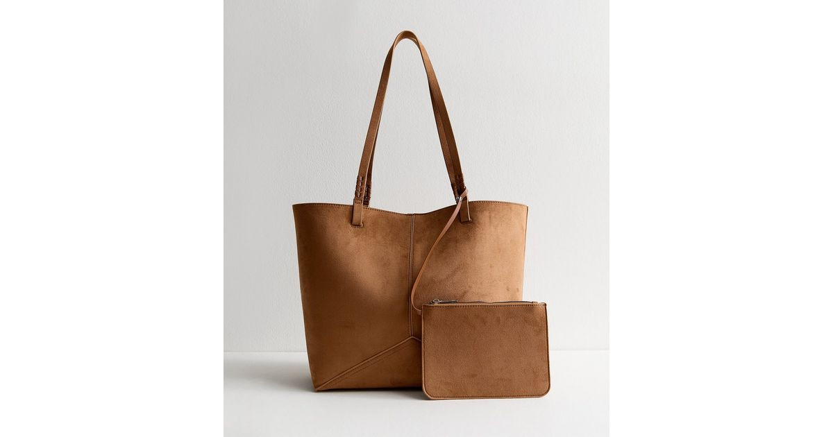 Tan Panelled Faux Suede and Leather Tote and Pouch | New Look | New Look (UK)