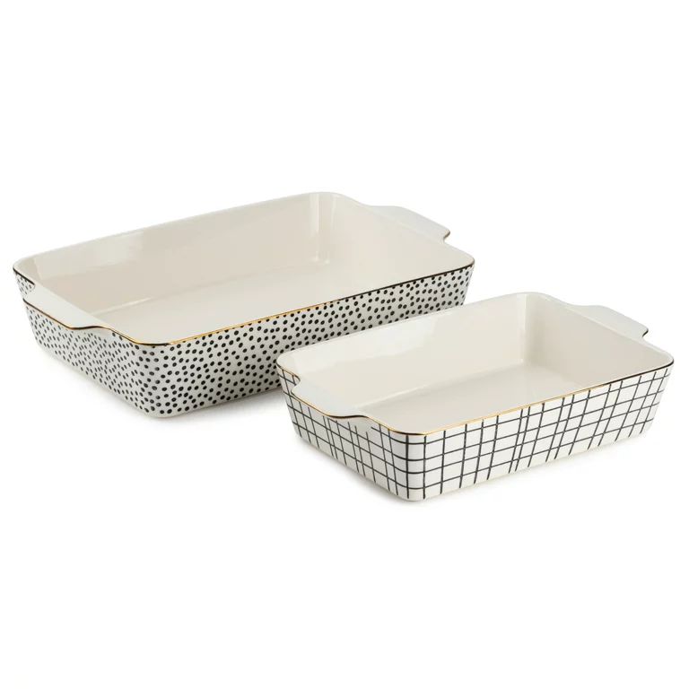 Thyme & Table Stoneware Rectangular Baker, Black & White Dot, 2-Piece Set - Walmart.com | Walmart (US)