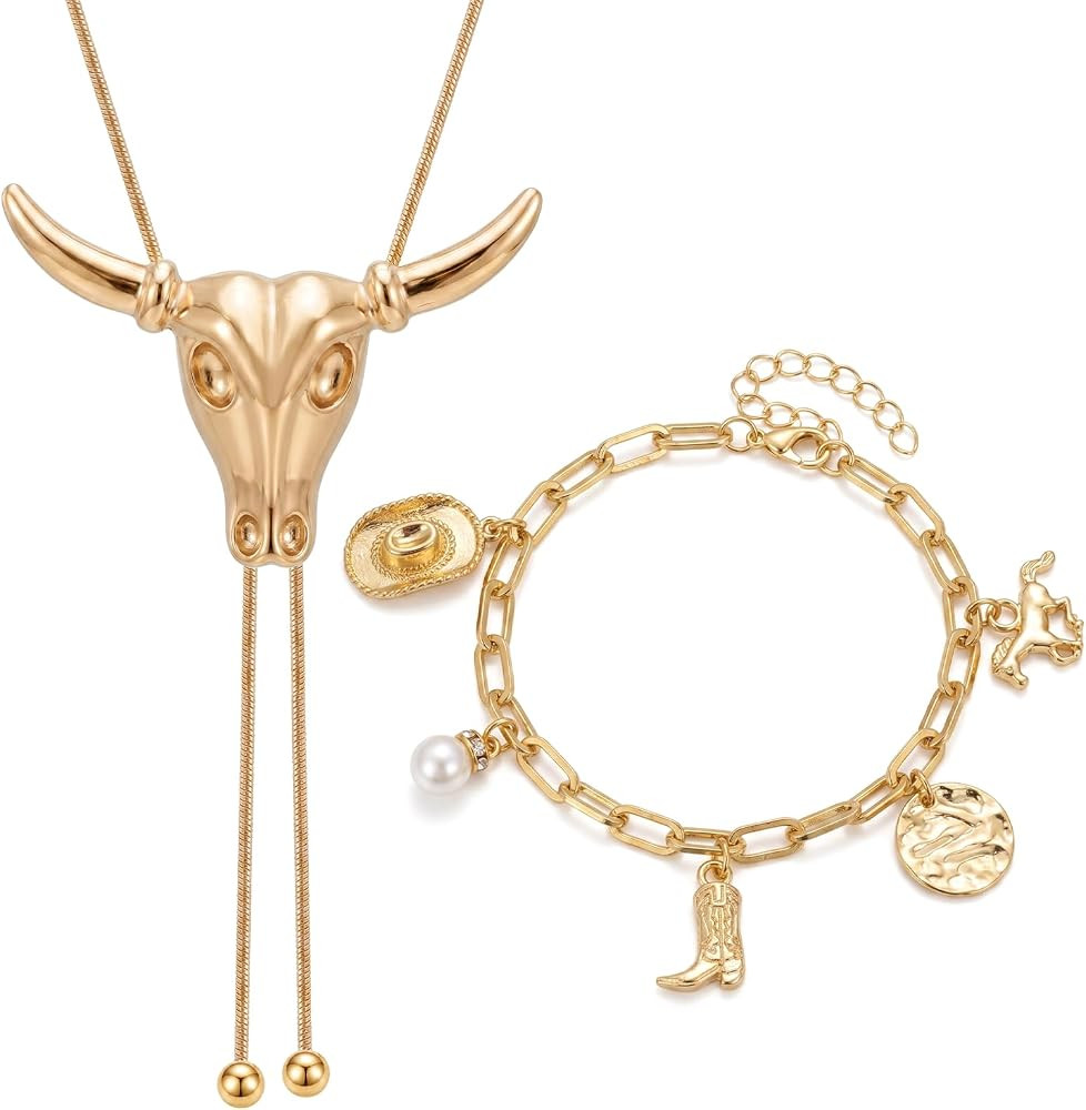 Western Jewelry/Cowgirl Bolo Tie Necklaces For Women/Longhorn Bull Head Lariat Y Necklace/Country... | Amazon (US)