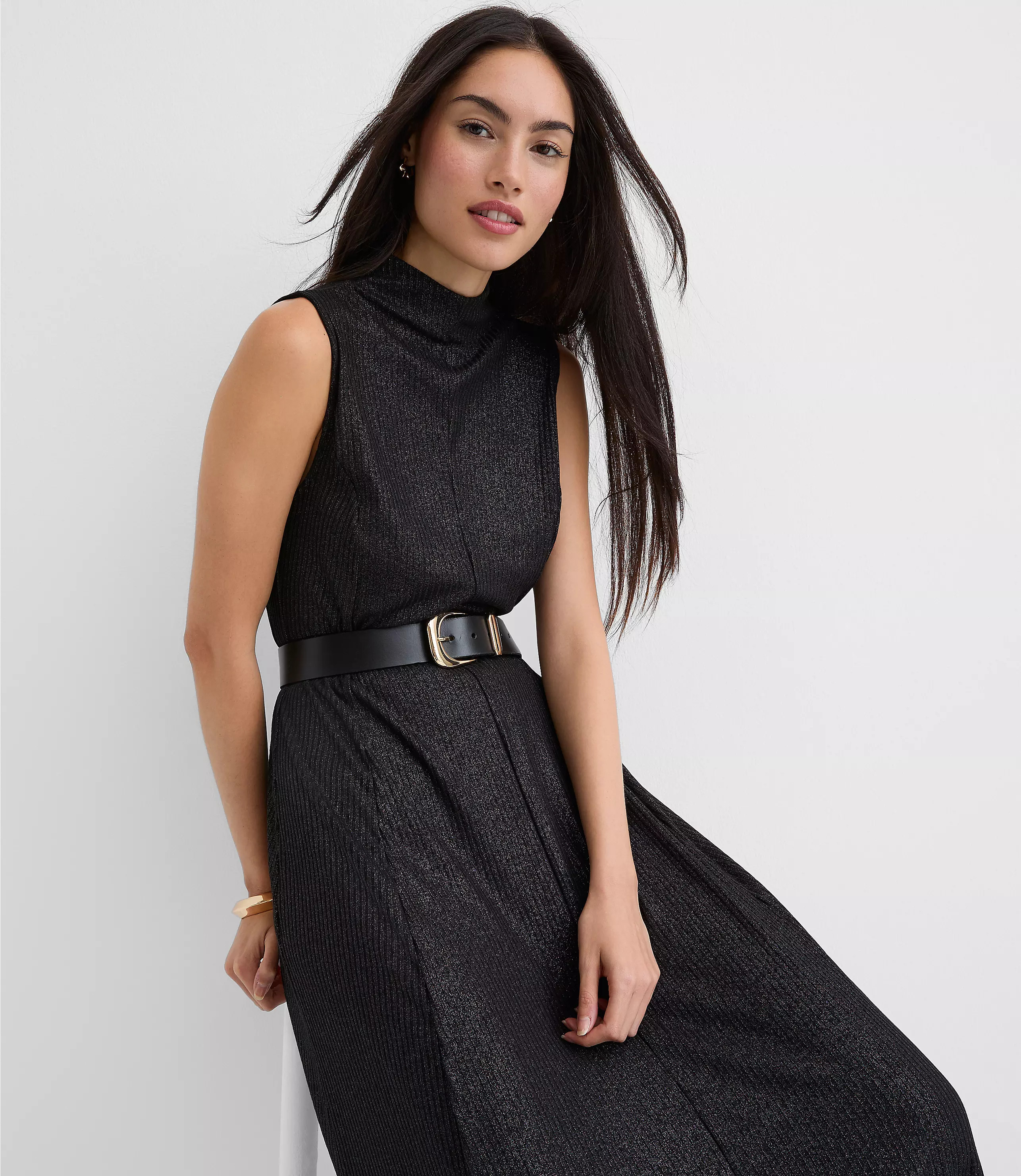 Petite Foil Ribbed Mock Neck Maxi Dress | LOFT