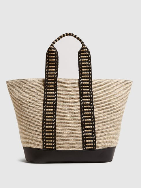 Reiss Natural/Black Daniela Raffia And Webbing Tote Bag | Reiss UK