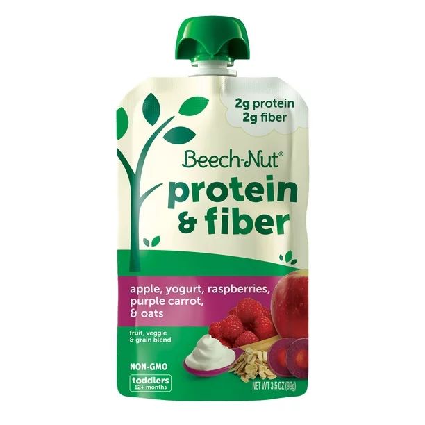 Beech-Nut Protein & Fiber Stage 4 Toddler Food, Apple Yogurt Raspberry Carrot Oats, 3.5oz | Walmart (US)