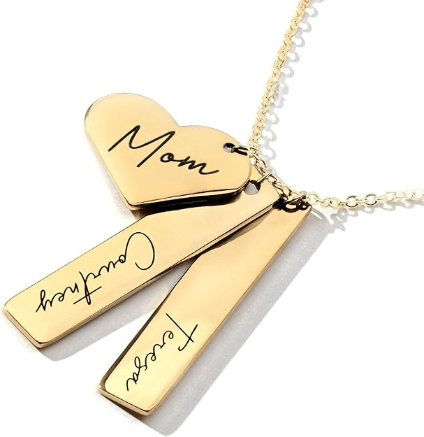 MignonandMignon Custom Name Bar Necklace with Heart Charm | Personalized Engraved Necklace for Wo... | Amazon (US)