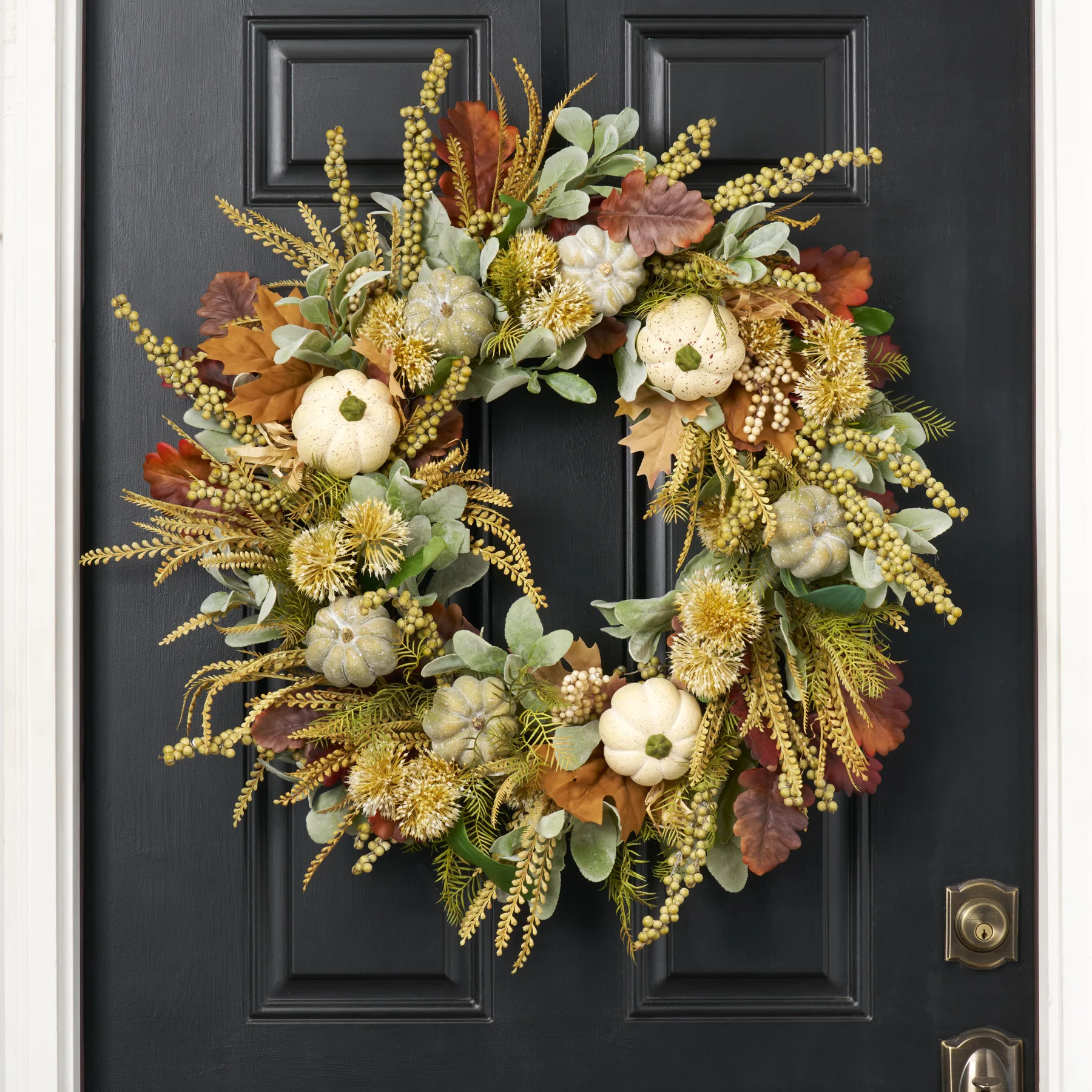 Lamb's Ear, Oak Leaf, Mixed Pumpkin & Berry Front Door Fall Front Door Wreath | Wayfair North America