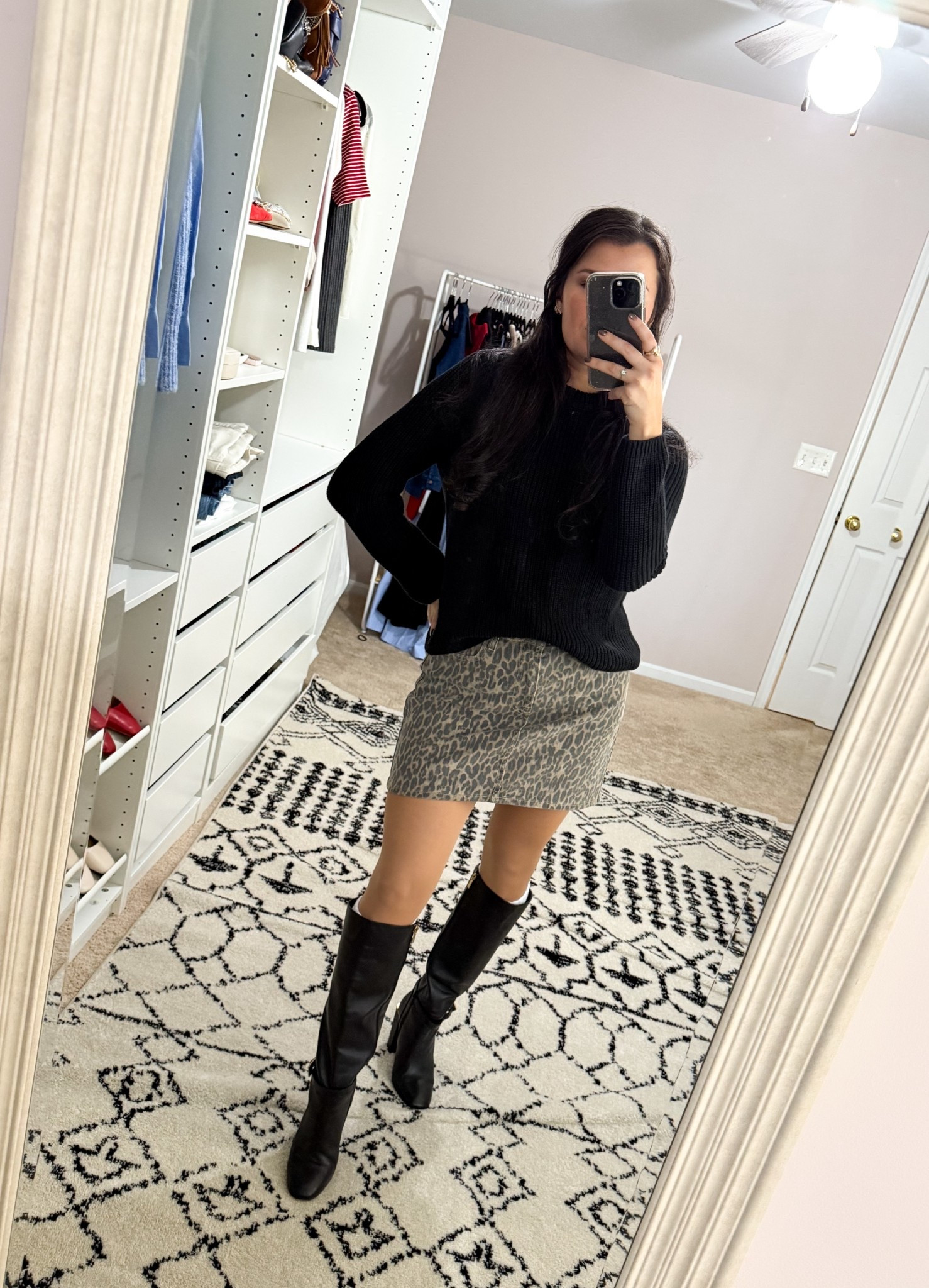 Today’s outfit - black fisherman knit sweater, leopard skirt and black leather knee high boots 

#LTKFindsUnder50 #LTKStyleTip #LTKFindsUnder100