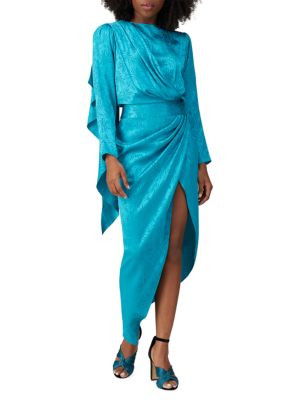 Leaf Jacquard Silk Blend Asymmetric Midi Dress | Saks Fifth Avenue OFF 5TH