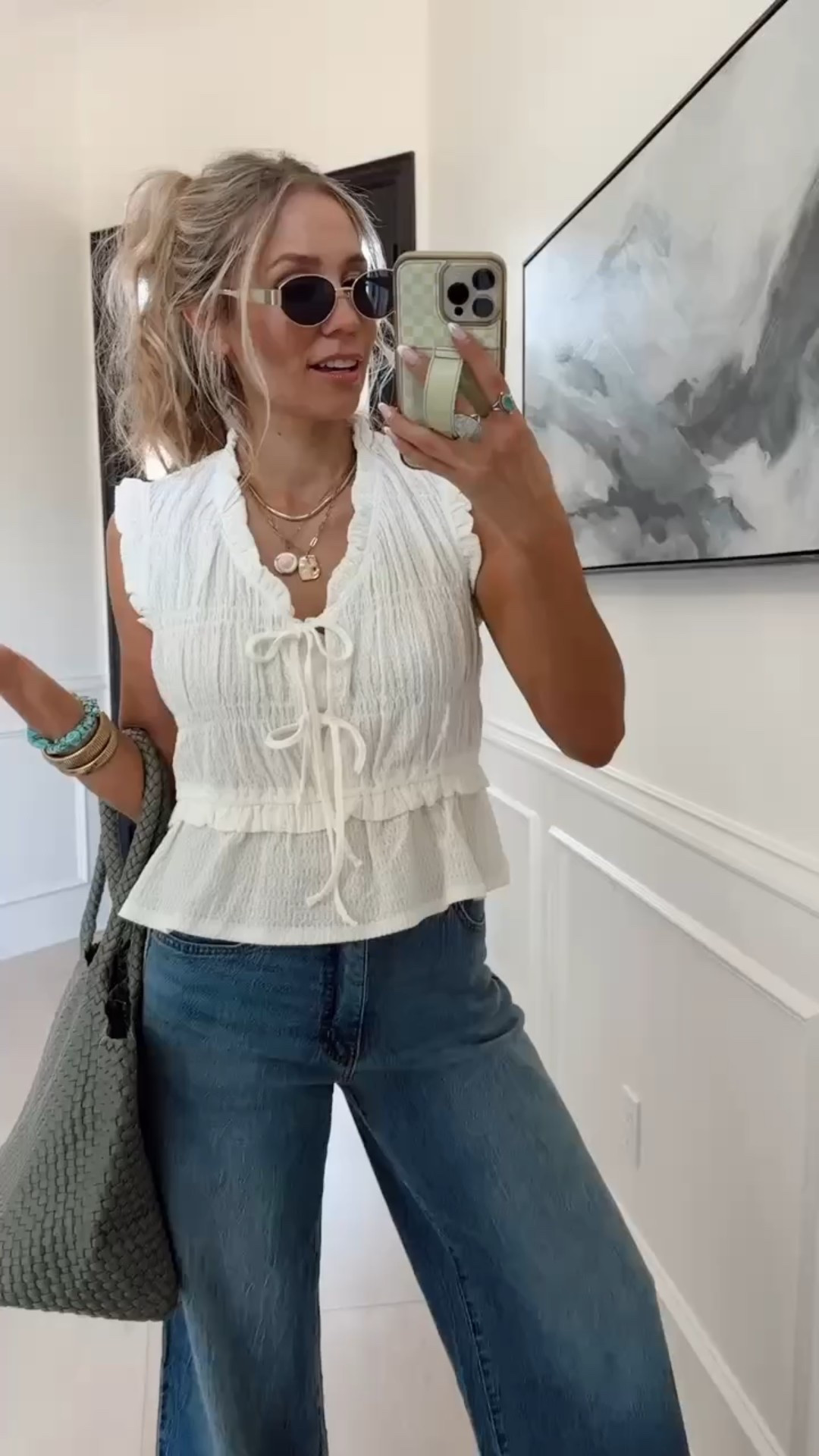 This Revolve inspired tip is only $14.98! The details are stunning without over paying. I styled with wide leg jeans & these Walmart clogs 🛒👏🏼👀

📍Where to wear: dates, anniversary, girls brunch, weekend outings, sporting events, work // office , flights, target, shopping days, meetings, running errands



ootd, fashionover30, fashionover40, cozycute, casualoutfits, modestoutfits, classycasual, lookforless, fallfashion2025, freepeople, girlyandchic, elevatedbasics, everydaystyle, fallwear, fallfashion, fallstyle, fallOOTD, uggseason, fallstyleedit, LTKoutfitinspo, amazonfallfashion, designerinspiredlooks 

#LTKFindsUnder100 #LTKFindsUnder50 #LTKStyleTip