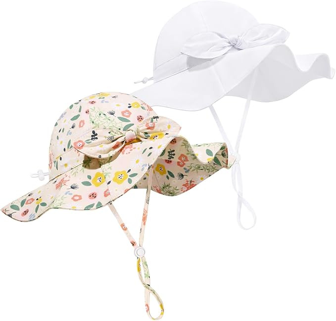 Baby Girl Sun Hat Summer Foldable Beach Hats with UPF50+ Sun Protection Wide Brim Toddler Bucket ... | Amazon (US)