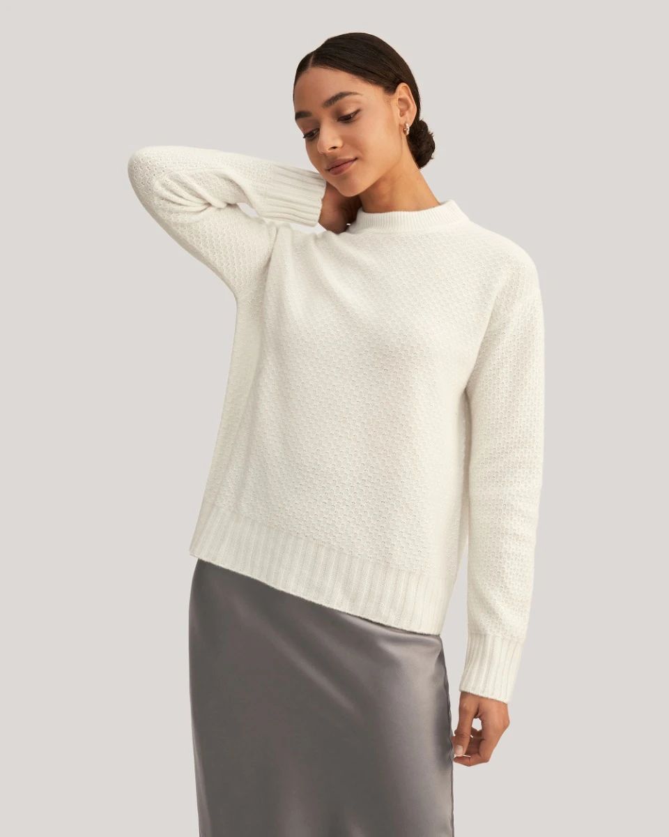 Relaxed Honeycomb Knit Cashmere Sweater | LilySilk