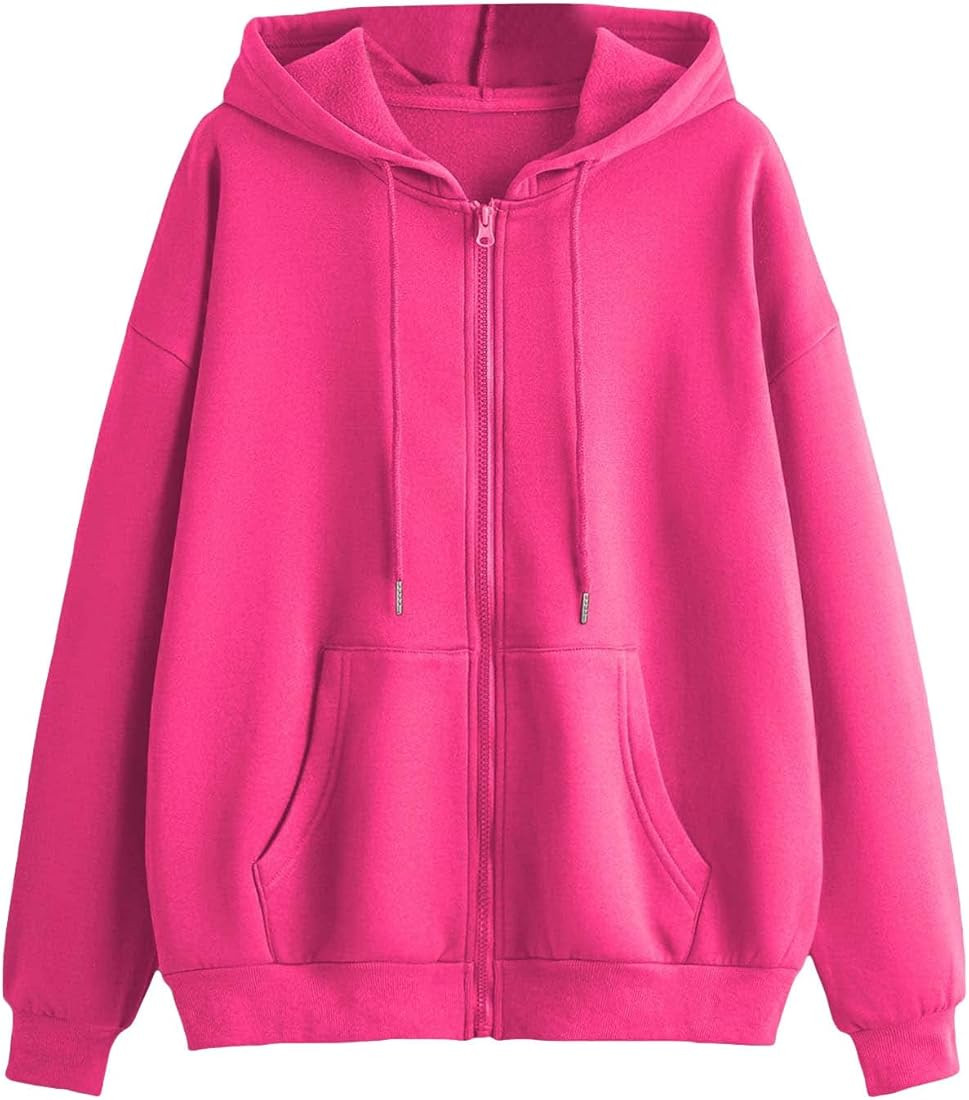 SheIn Women's Zip Up Casual Long Sleeve Pocket Drawstring Hoodies Sweatshirt | Amazon (US)