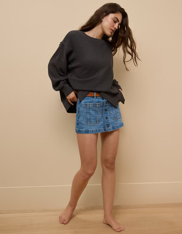 AE Big Hug Waffle Crew Neck Sweatshirt | American Eagle Outfitters (US & CA)