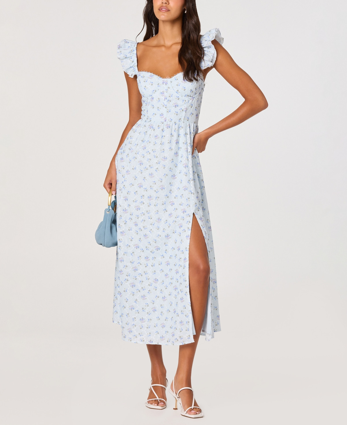 Astr the Label Women's Wedelia Eyelet Corset Midi Dress - Blue Floral | Macy's