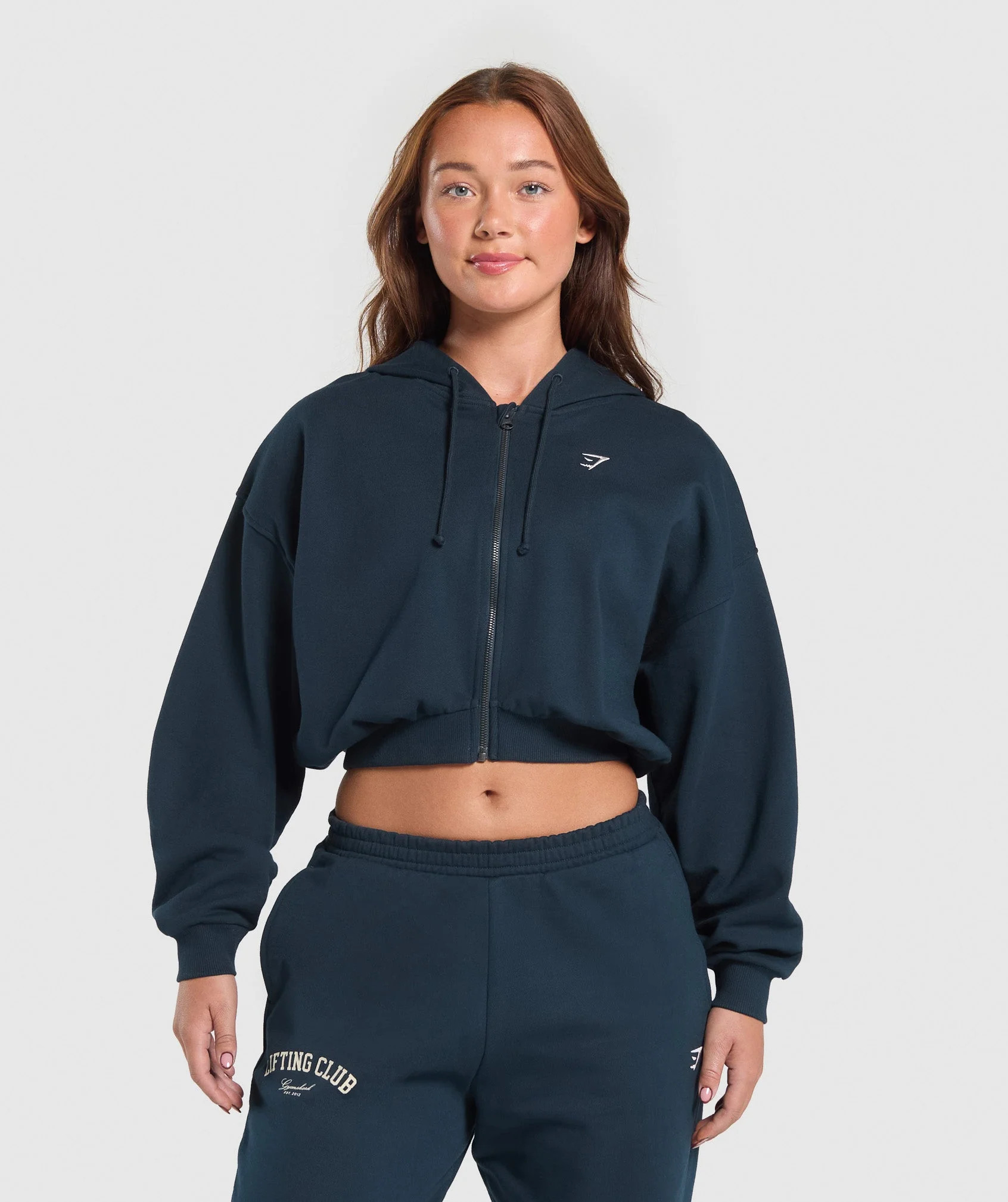 Gymshark Lifting Club Cropped Zip Up Hoodie - Navy | Gymshark US