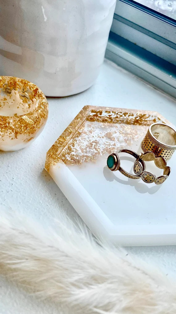 Handmade Resin Hexagon Jewelry Dish with gold foil  Ring Dish | Etsy | Etsy (US)