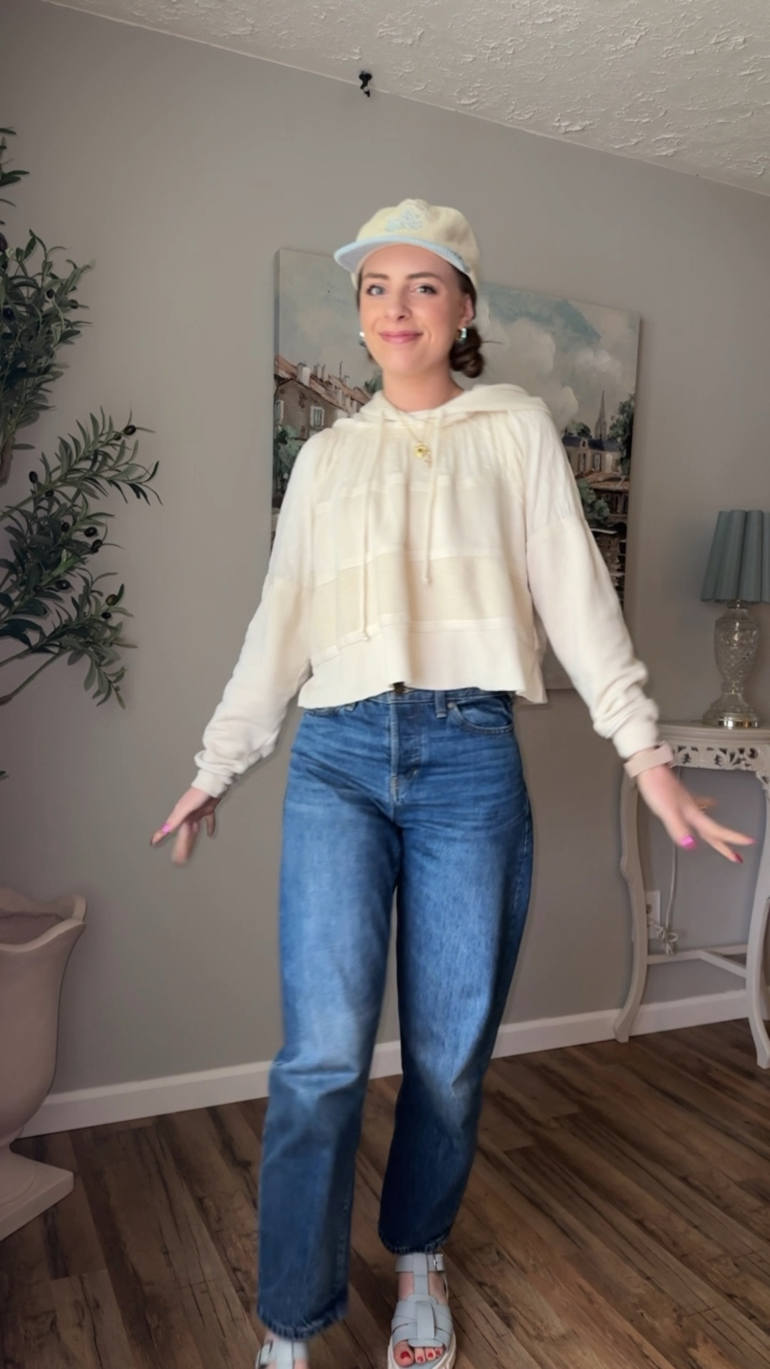 OOTD 5/21/25
.
Mostly thrifted outfit but brands are listed below:
Hat: Proclamation Coalition 
Hoodie: Free People
Jeans: Banana Republic
Sandals: Free People 
.
Lace detail patchwork print hoodie sweatshirt, high mid rise subtle barrel jeans j crew denim, tall girl friendly jeans, tall girl style, style over 5’9”, light blue and white chunky fisherman sandals, platform strappy fisherman sandal, free people sandals shoes, gold heart locket necklace, affordable Amazon jewelry, dainty cross necklace, clear blue chunky square hoop earrings dangle style, light blue white cream corduroy hat, SnapBack flat bill hat, Christian apparel, Jesus clothes 

#LTKStyleTip #LTKSeasonal #LTKFindsUnder50