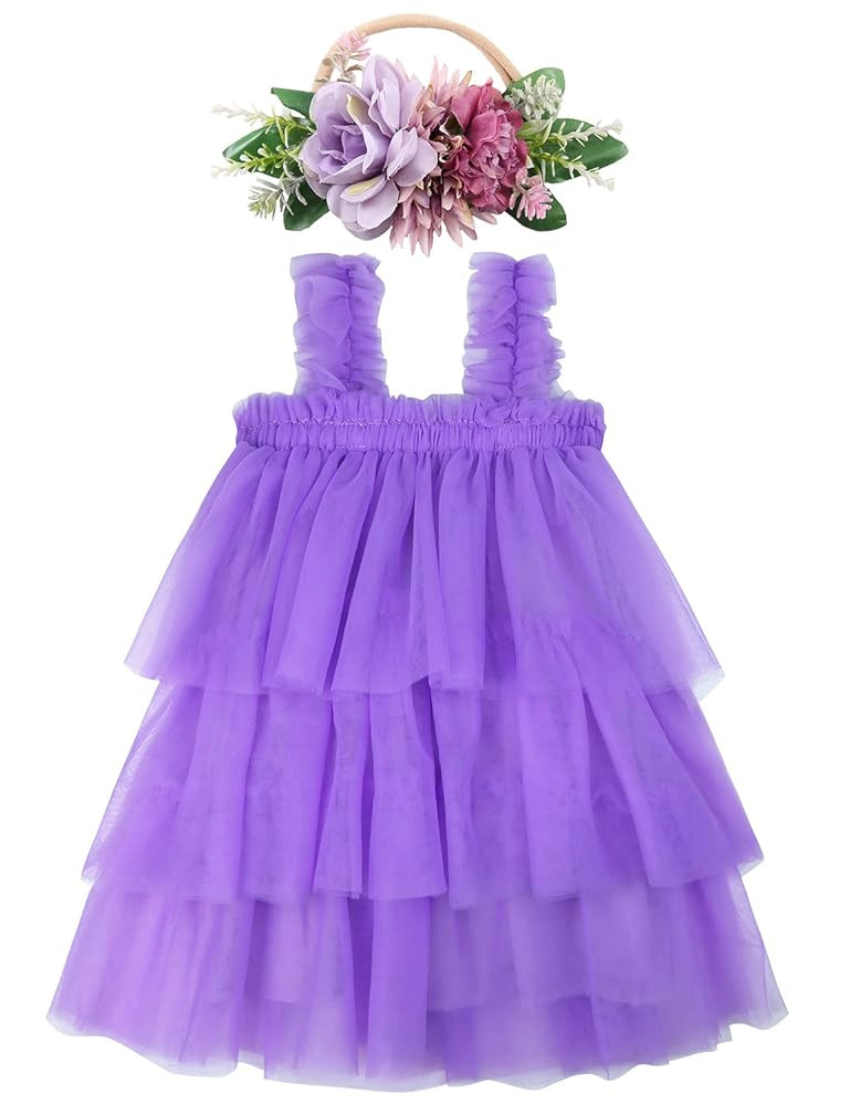 AGQT Baby Girls Tulle Tutu Dress Birthday Party Tulle Babydoll Dresses Size 6M-5T | Amazon (US)