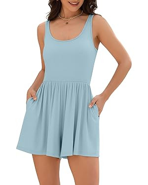Amazon.com: ZAFUL Womens Summer Rompers Dressy Casual Short Jumpsuit Sleeveless Tank Tops One Pie... | Amazon (US)