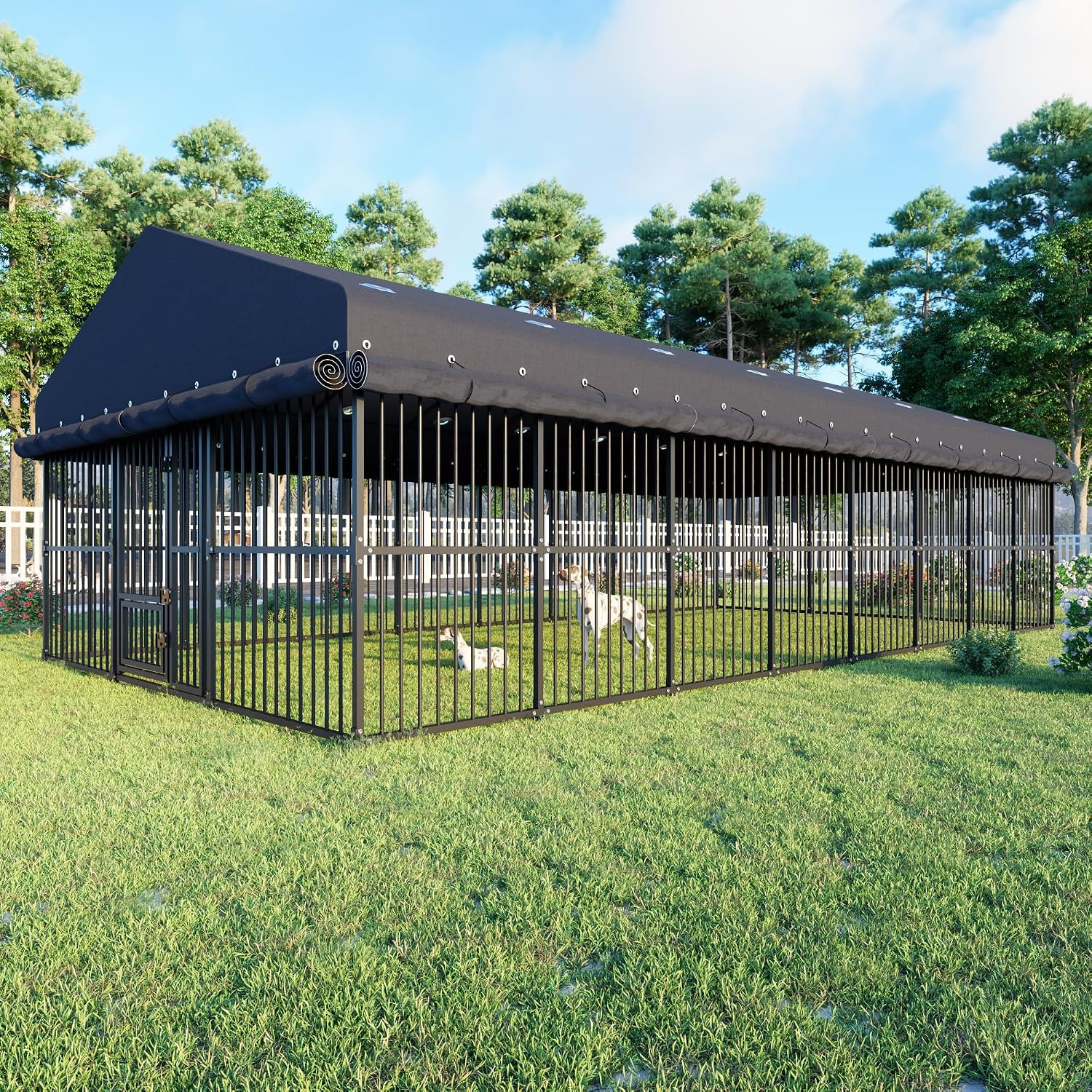 10x20x6.5 FT Large Dog Kennel, Outdoor Dog House with Roof All Weather Resistant Dog Enclosure with Triple Locks, Heavy Duty Outside Dog Cage Metal Secure Fence Playpen (118" W x 238" D x 78" H) | Amazon (US)