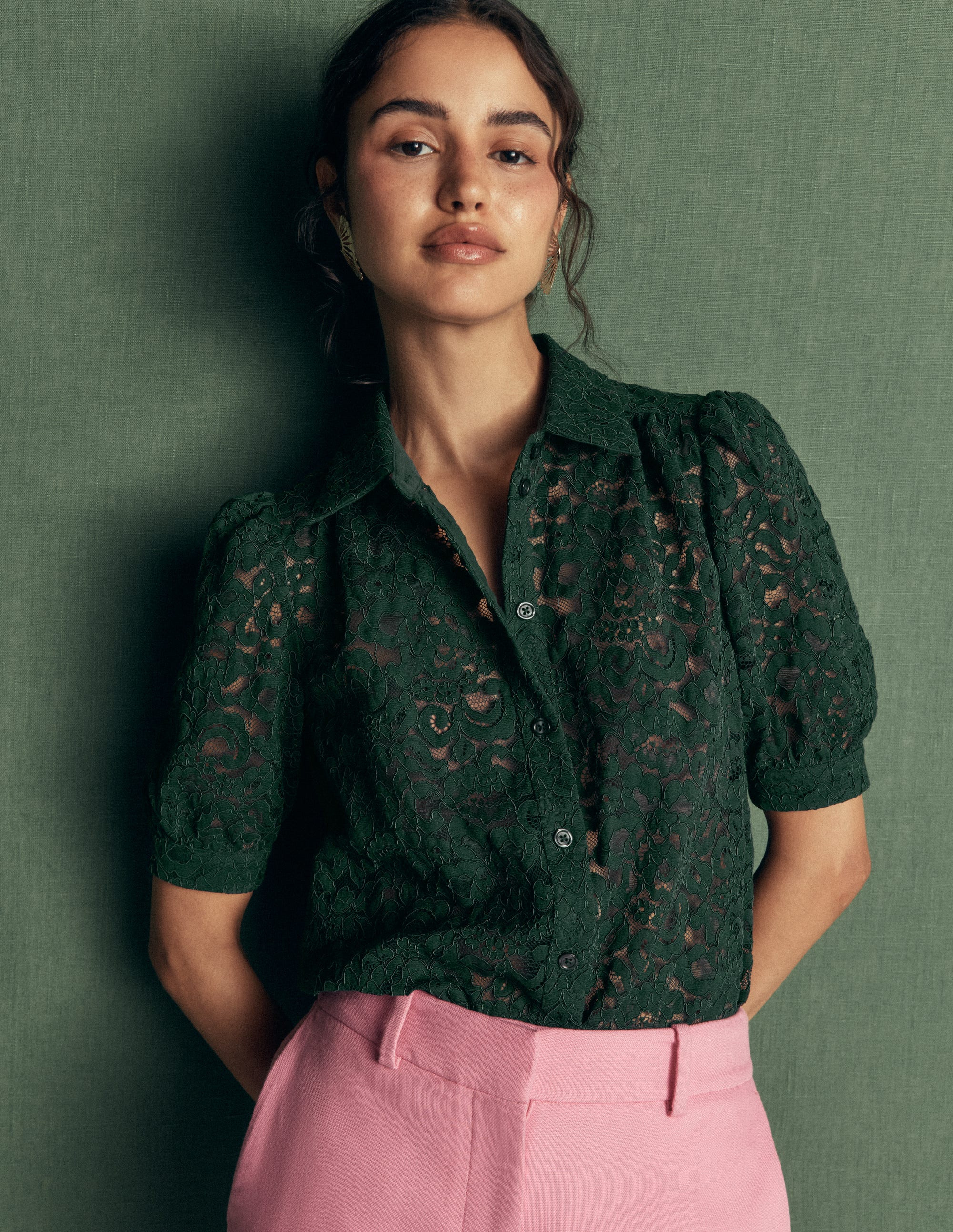 SS Lace Top-Dark Green | Boden (US)