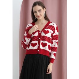 Gentle Red Heart Cropped Knit Cardigan | Chicwish