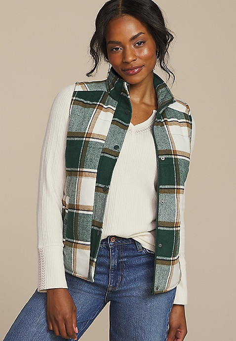 Green Plaid Puffer Vest | Maurices