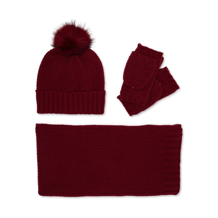 Time and Tru Women's Honeycomb Knit Gift Set with Beanie, Scarf and Pop Top Gloves, 3-Piece | Walmart (US)