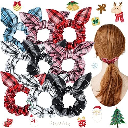 10 Pieces Christmas Buffalo Plaid Hair Tie Scrunchies with Bow Cute Scrunchy Hair Ties Bows with ... | Amazon (US)