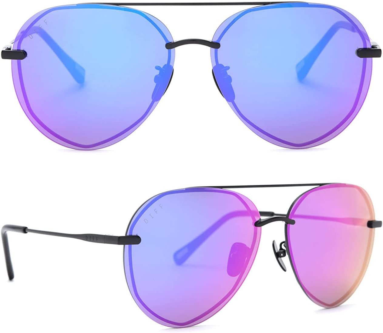 DIFF Lenox Black + Purple Mirror Designer Oversized Aviator Sunglasses for Women 100% UVA/UVB | Amazon (US)