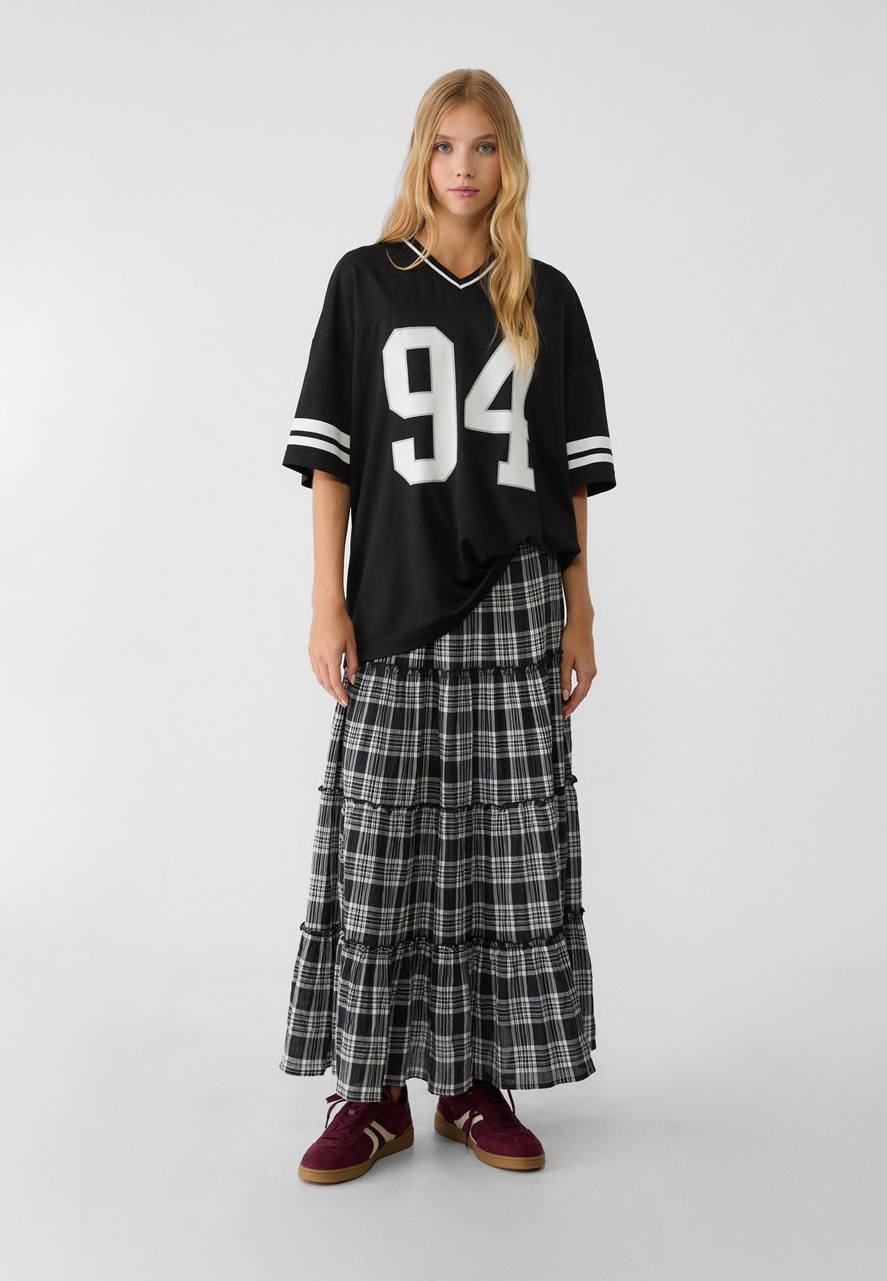 Floaty check midi skirt£35.99Select size | Stradivarius (UK)