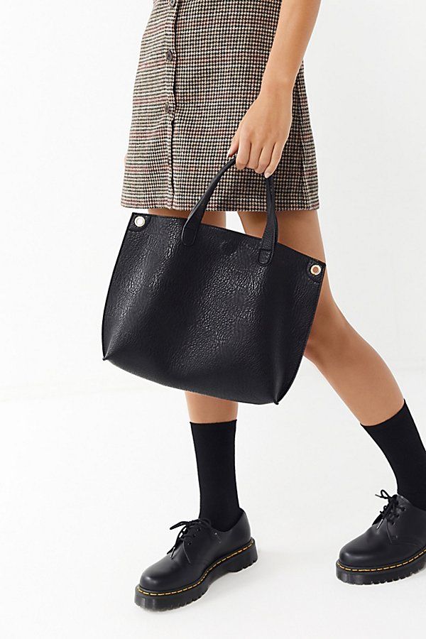 Mini Reversible Faux Leather Tote Bag - Black at Urban Outfitters | Urban Outfitters (US and RoW)