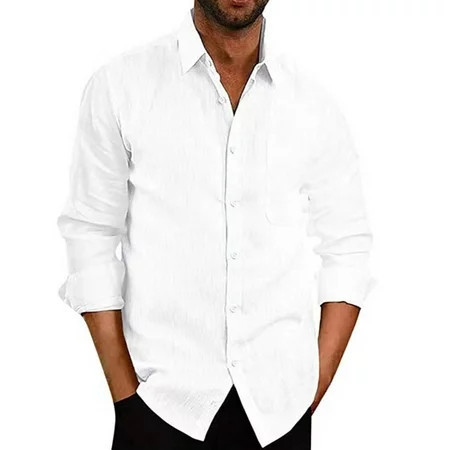 SWSMCLT Men s Soft Button Down Shirt Cotton Lightweight Pleated Casual Top Linen Basic Button Down Shirt White Medium | Walmart (US)