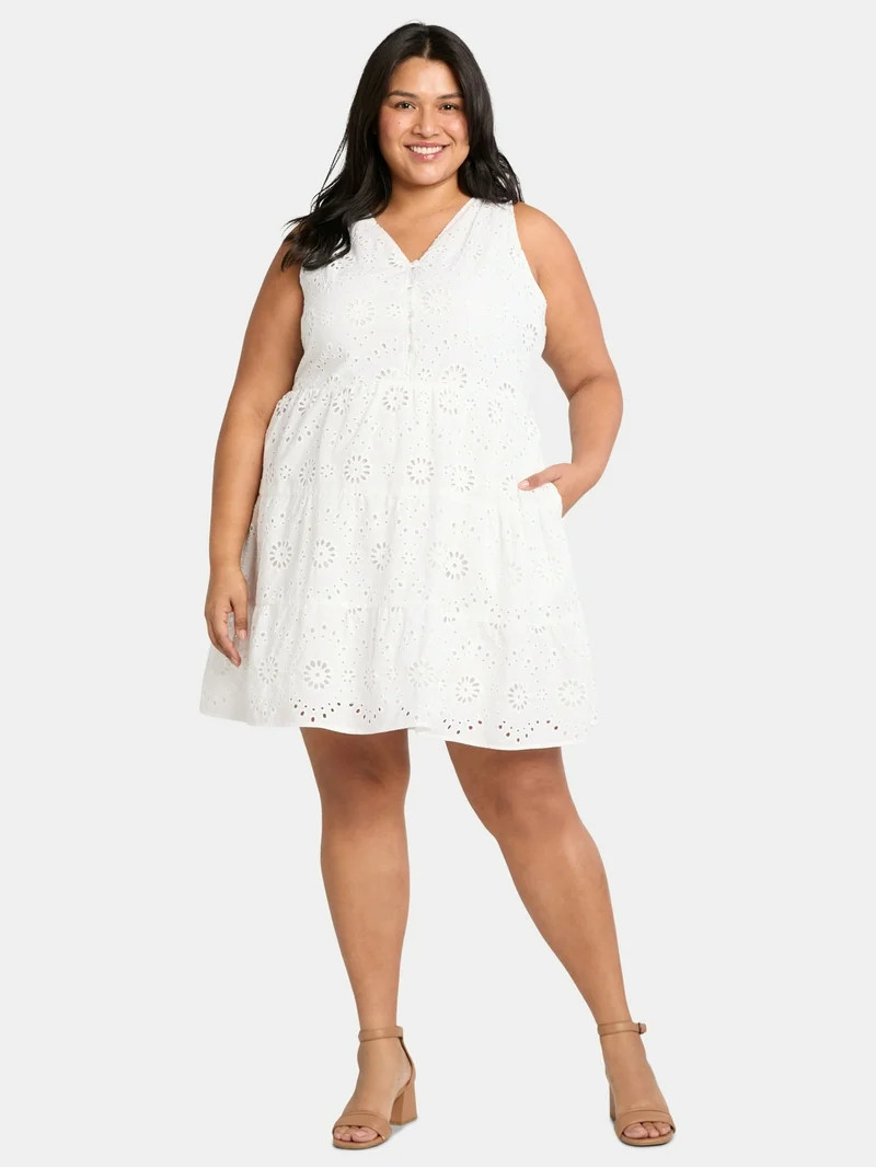 Time and Tru Women's Plus Sleeveless Eyelet Dress, Sizes 1X-4X | Walmart (US)