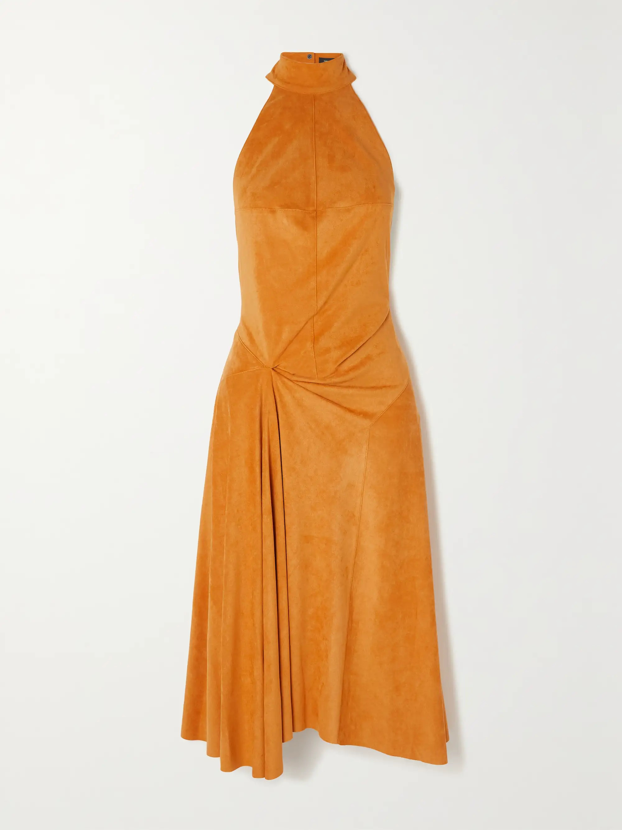 Calypso draped vegan suede halterneck midi dress | NET-A-PORTER (US)